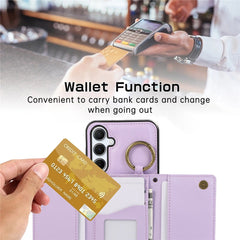 For Samsung Galaxy A36 5G Leather Back Cover Zipper Wallet Kickstand Phone Case with Shoulder Strap