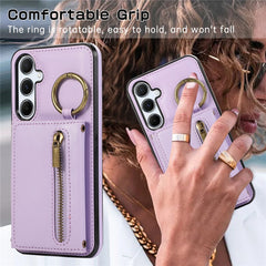 For Samsung Galaxy A36 5G Leather Back Cover Zipper Wallet Kickstand Phone Case with Shoulder Strap