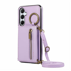 For Samsung Galaxy A36 5G Leather Back Cover Zipper Wallet Kickstand Phone Case with Shoulder Strap