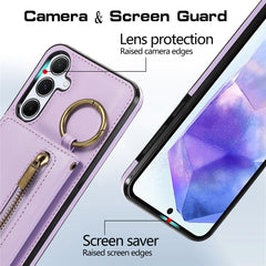 For Samsung Galaxy A36 5G Leather Back Cover Zipper Wallet Kickstand Phone Case with Shoulder Strap
