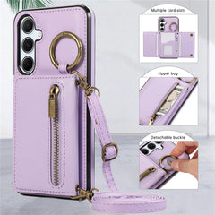 For Samsung Galaxy A36 5G Leather Back Cover Zipper Wallet Kickstand Phone Case with Shoulder Strap