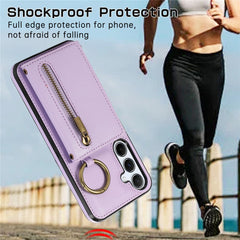 For Samsung Galaxy A36 5G Leather Back Cover Zipper Wallet Kickstand Phone Case with Shoulder Strap