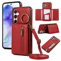 For Samsung Galaxy A36 5G Leather Back Cover Zipper Wallet Kickstand Phone Case with Shoulder Strap