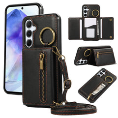 For Samsung Galaxy A36 5G Leather Back Cover Zipper Wallet Kickstand Phone Case with Shoulder Strap