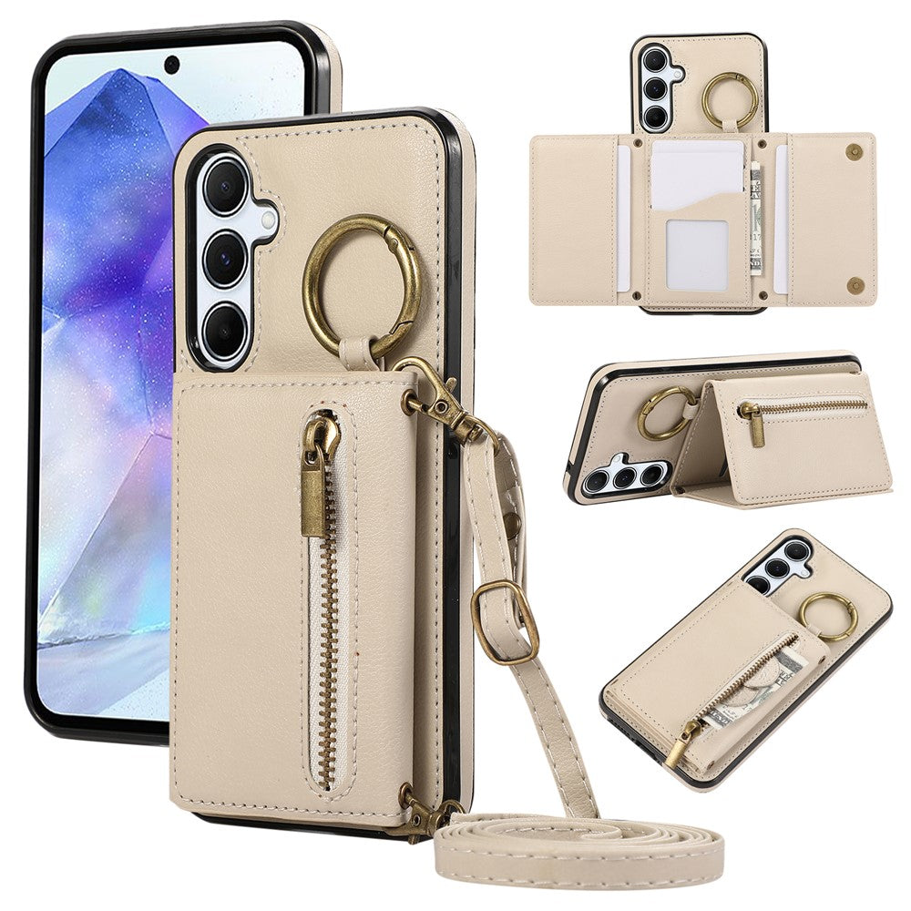 For Samsung Galaxy A36 5G Leather Back Cover Zipper Wallet Kickstand Phone Case with Shoulder Strap