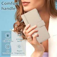 For iPhone 16 Case Multi Card Slots Zipper Leather Phone Cover with Wrist Strap