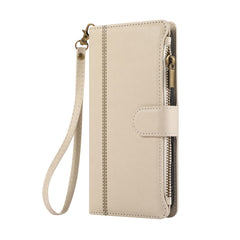 For iPhone 16 Case Multi Card Slots Zipper Leather Phone Cover with Wrist Strap