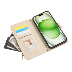 For iPhone 16 Case Multi Card Slots Zipper Leather Phone Cover with Wrist Strap