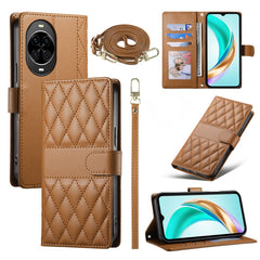 For Huawei nova 14 5G Case Rhombus Stitching Wallet Stand Leather Phone Cover with Long  /  Short Strap