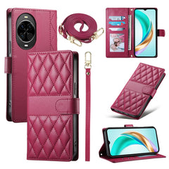For Huawei nova 14 5G Case Rhombus Stitching Wallet Stand Leather Phone Cover with Long  /  Short Strap