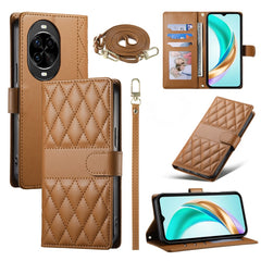 For Huawei nova 14 Pro 5G Case Rhombus Stitching Wallet Stand Leather Phone Cover with Long  /  Short Strap