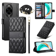 For Huawei nova 14 Pro 5G Case Rhombus Stitching Wallet Stand Leather Phone Cover with Long  /  Short Strap