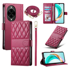 For Huawei nova 14 Pro 5G Case Rhombus Stitching Wallet Stand Leather Phone Cover with Long  /  Short Strap