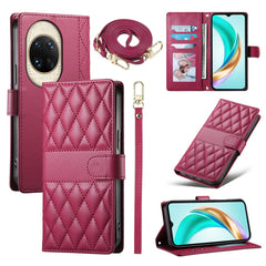 For Huawei nova 14 Ultra 5G Case Rhombus Stitching Wallet Stand Leather Phone Cover with Long  /  Short Strap