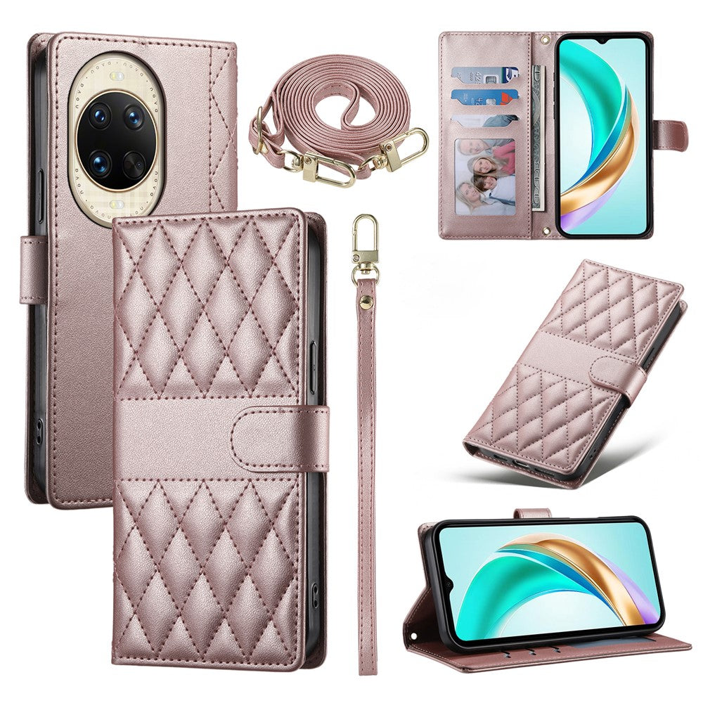 For Huawei nova 14 Ultra 5G Case Rhombus Stitching Wallet Stand Leather Phone Cover with Long  /  Short Strap
