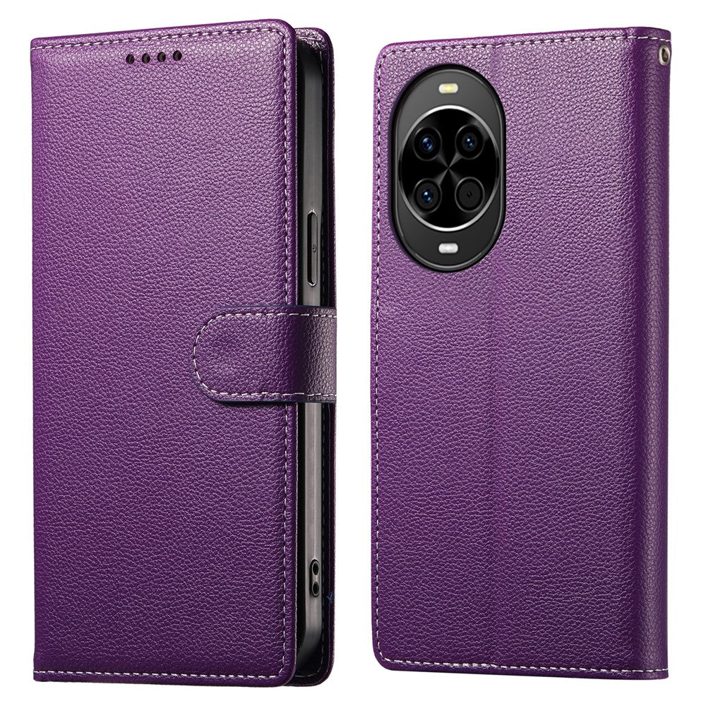 For Huawei nova 14 5G Case Magnetic Snap Litchi Texture Leather Wallet Phone Cover with Wrist Strap