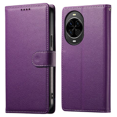 Coque portefeuille magnétique en cuir texturé Litchi pour Huawei Nova 14 5G avec dragonne 