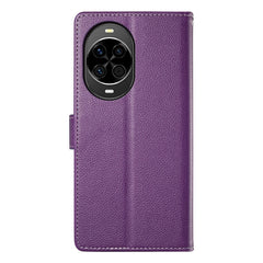 Coque portefeuille magnétique en cuir texturé Litchi pour Huawei Nova 14 5G avec dragonne 