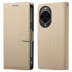 Coque portefeuille magnétique en cuir texturé Litchi pour Huawei Nova 14 5G avec dragonne 