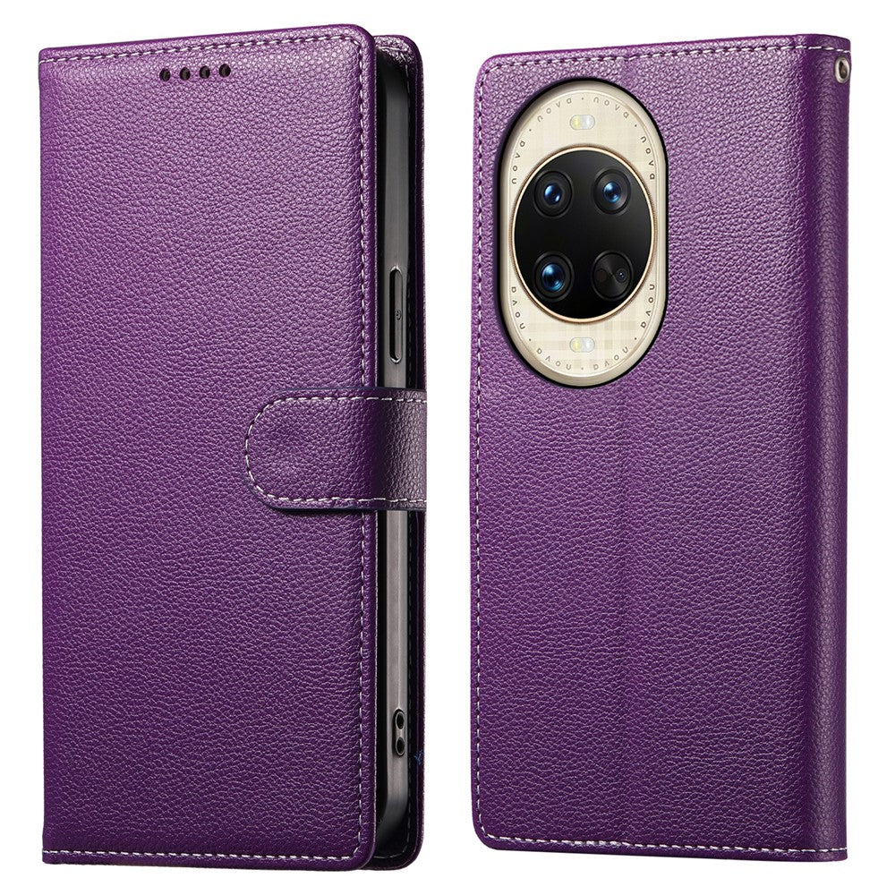 For Huawei nova 14 Ultra 5G Case Magnetic Snap Litchi Texture Leather Wallet Phone Cover with Wrist Strap