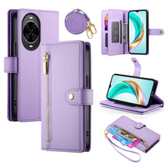 Étui portefeuille en cuir avec fermeture éclair et sangles pour Huawei Nova 14 5G 