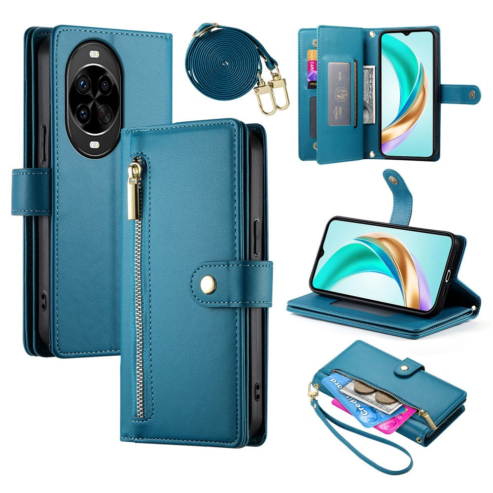 Étui portefeuille en cuir avec fermeture éclair et sangles pour Huawei Nova 14 Pro 5G 