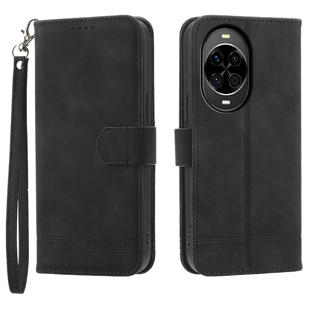 DIERFENG DF-03 Für Huawei nova 14 5G Hülle Lines Imprint Wallet Leder Handyhülle mit Handschlaufe 