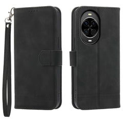 DIERFENG DF-03 For Huawei nova 14 5G Case Lines Imprint Wallet Leather Phone Cover with Wrist Strap