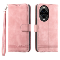 DIERFENG DF-03 For Huawei nova 14 5G Case Lines Imprint Wallet Leather Phone Cover with Wrist Strap