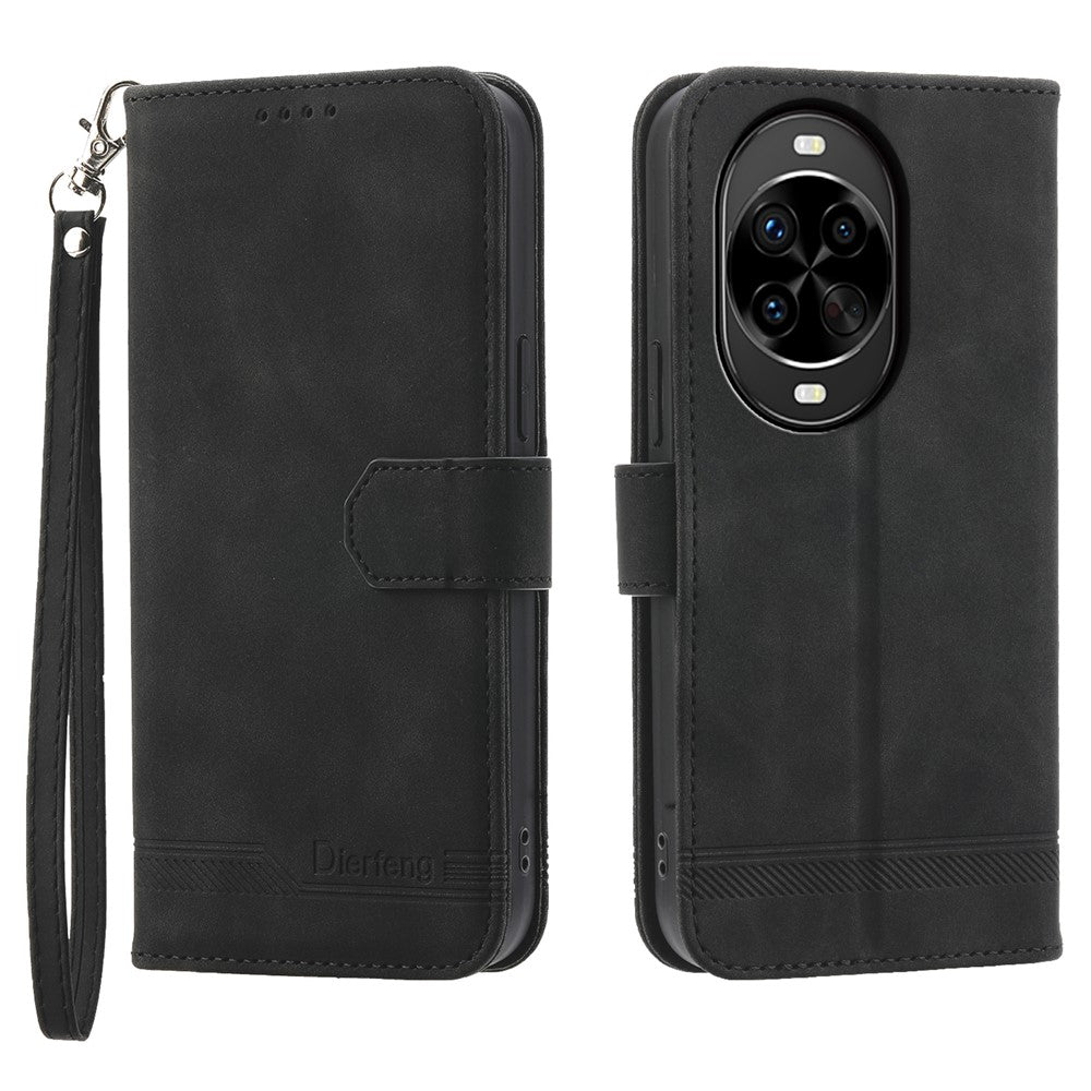 DIERFENG DF-03 Für Huawei nova 14 Pro 5G Hülle Lines Imprint Wallet Leder Handyhülle mit Handschlaufe 
