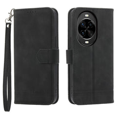 DIERFENG DF-03 For Huawei nova 14 Pro 5G Case Lines Imprint Wallet Leather Phone Cover with Wrist Strap