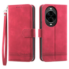 DIERFENG DF-03 For Huawei nova 14 Pro 5G Case Lines Imprint Wallet Leather Phone Cover with Wrist Strap