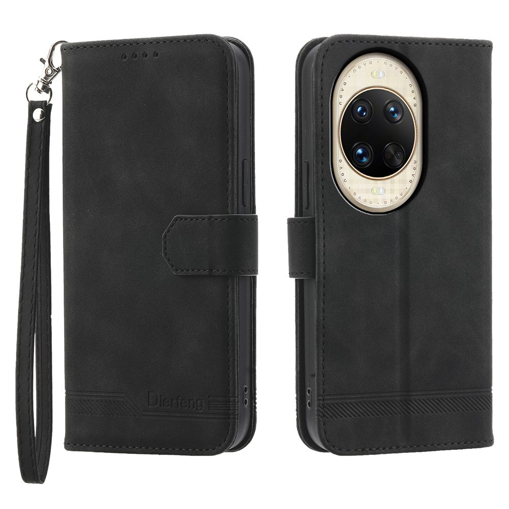 DIERFENG DF-03 Für Huawei nova 14 Ultra 5G Hülle Lines Imprint Wallet Leder Handyhülle mit Handschlaufe 
