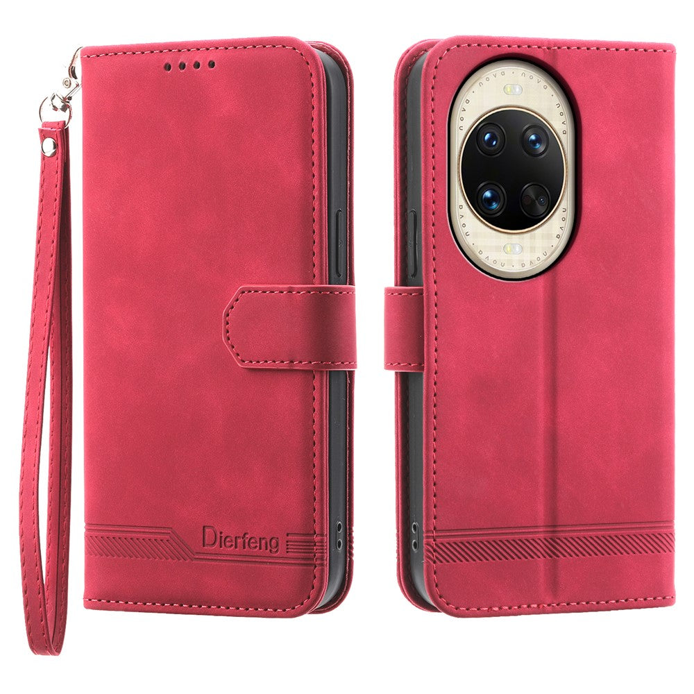 Étui portefeuille en cuir avec dragonne pour Huawei Nova 14 Ultra 5G (DF-03) 