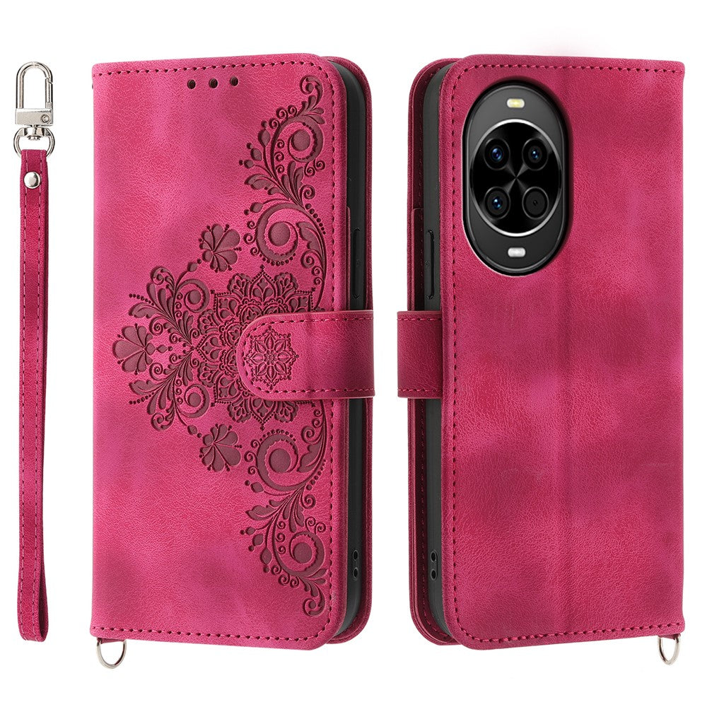 Étui portefeuille en cuir PU avec motif floral pour Huawei Nova 14 5G, avec sangle 