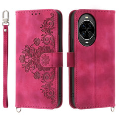 Für Huawei nova 14 5G Hülle Blumenmuster PU Leder Brieftasche Handyhülle mit Riemen 