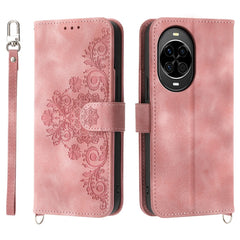 Für Huawei nova 14 5G Hülle Blumenmuster PU Leder Brieftasche Handyhülle mit Riemen 