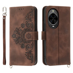 Für Huawei nova 14 5G Hülle Blumenmuster PU Leder Brieftasche Handyhülle mit Riemen 