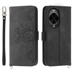Für Huawei nova 14 5G Hülle Blumenmuster PU Leder Brieftasche Handyhülle mit Riemen 