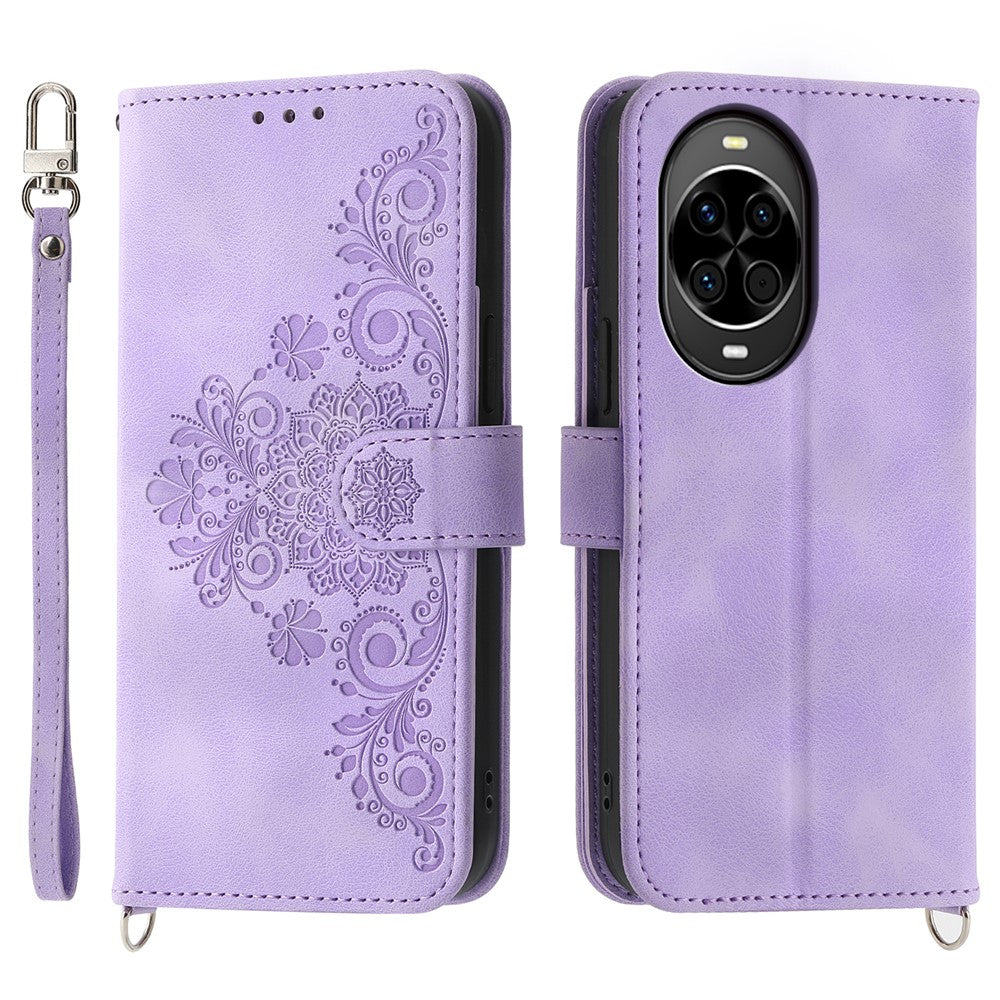 Für Huawei nova 14 5G Hülle Blumenmuster PU Leder Brieftasche Handyhülle mit Riemen 