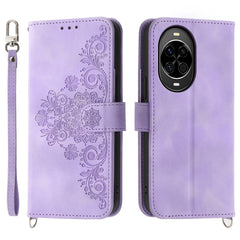 Für Huawei nova 14 5G Hülle Blumenmuster PU Leder Brieftasche Handyhülle mit Riemen 