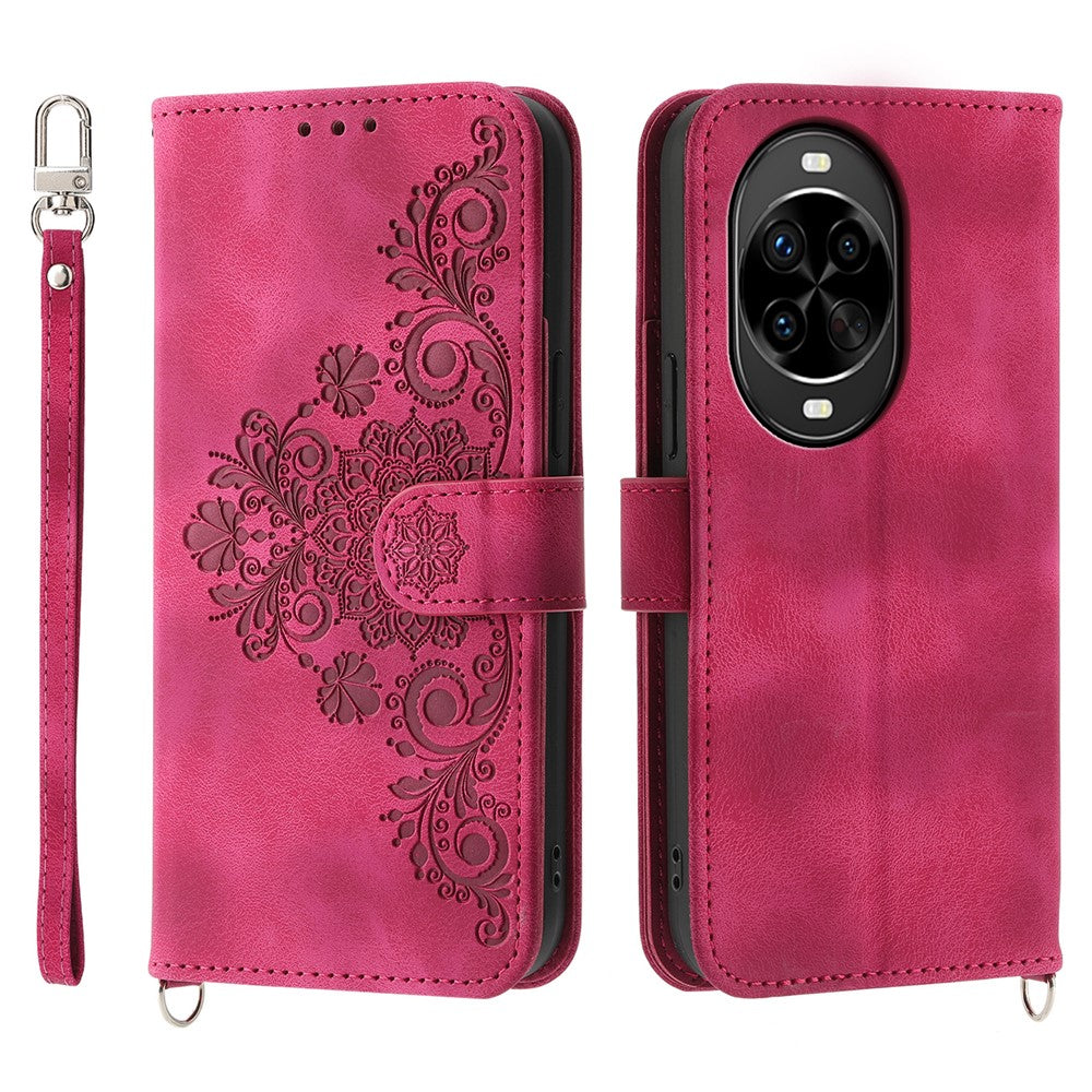 Für Huawei nova 14 Pro 5G Hülle Blumenmuster PU Leder Brieftasche Handyhülle mit Riemen 