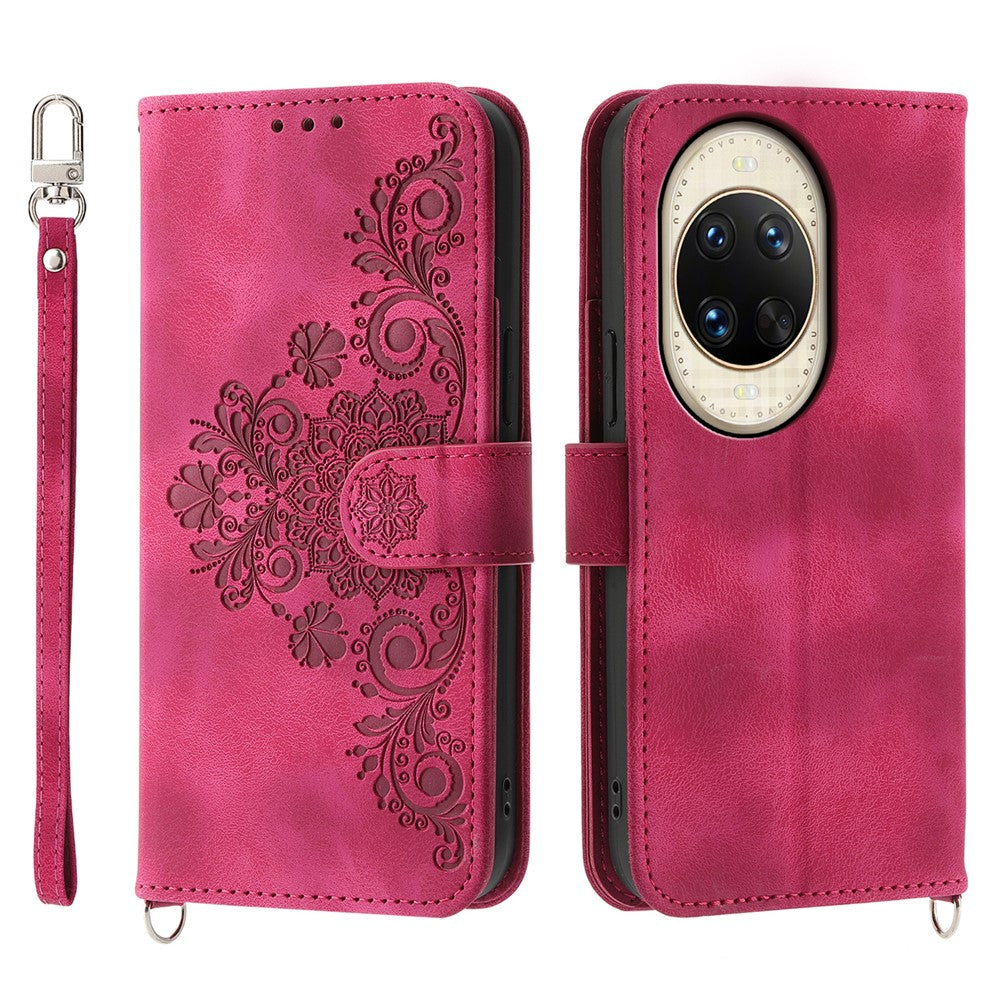 Für Huawei nova 14 Ultra 5G Hülle Blumenmuster PU Leder Brieftasche Handyhülle mit Riemen 