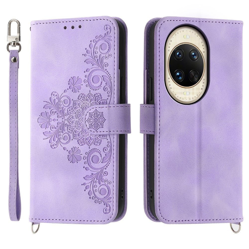 For Huawei nova 14 Ultra 5G Case Flower Pattern PU Leather Wallet Phone Cover with Strap