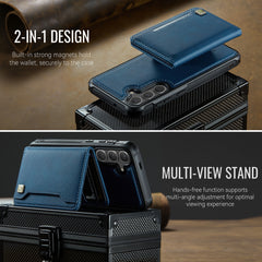 For Samsung Galaxy S24 / Galaxy S25 Case AUTSPACE A13 Vintage Leather Back Cover with Magnetic Detachable Card Bag