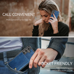 For Samsung Galaxy S24 / Galaxy S25 Case AUTSPACE A13 Vintage Leather Back Cover with Magnetic Detachable Card Bag
