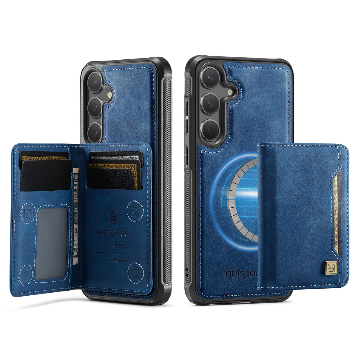For Samsung Galaxy S24 / Galaxy S25 Case AUTSPACE A13 Vintage Leather Back Cover with Magnetic Detachable Card Bag - TechGearPal
