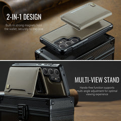 For Samsung Galaxy S25 Ultra Case AUTSPACE A13 Vintage Leather Back Cover with Magnetic Detachable Card Bag