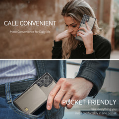 For Samsung Galaxy S25 Ultra Case AUTSPACE A13 Vintage Leather Back Cover with Magnetic Detachable Card Bag