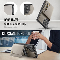 For Samsung Galaxy S25 Ultra Case AUTSPACE A13 Vintage Leather Back Cover with Magnetic Detachable Card Bag